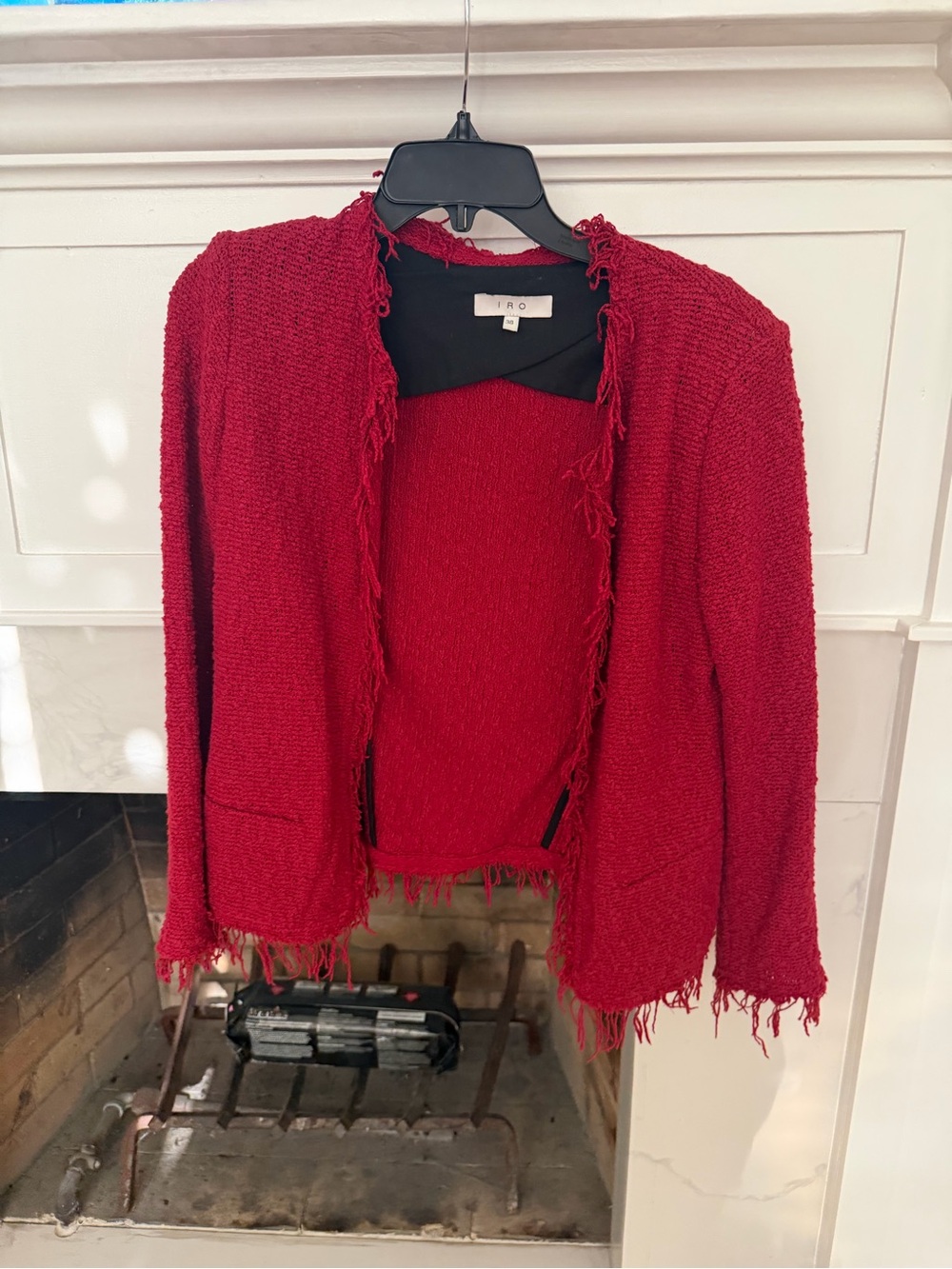IRO Shavani Red Fringed Open-Front Cardigan